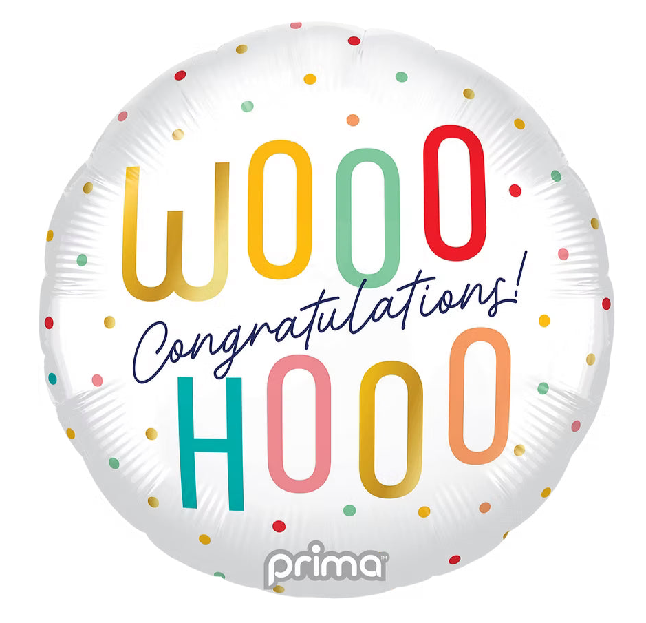 PRIMA 18" Round Woohoo Congratulations Colorful Dots